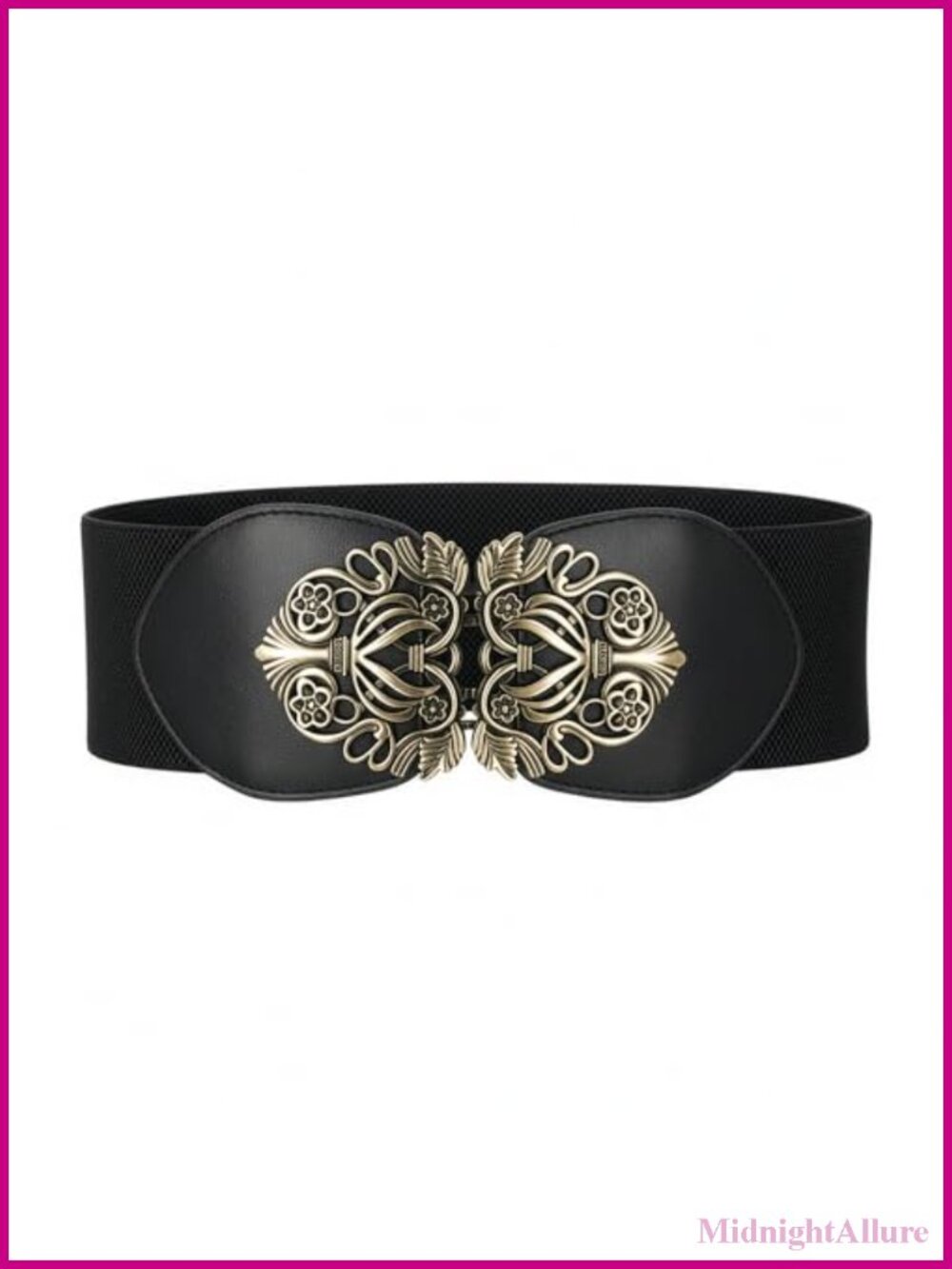 Vintage Elastic Wide Waist Belt Faux Leather Buckle Cinch Belt